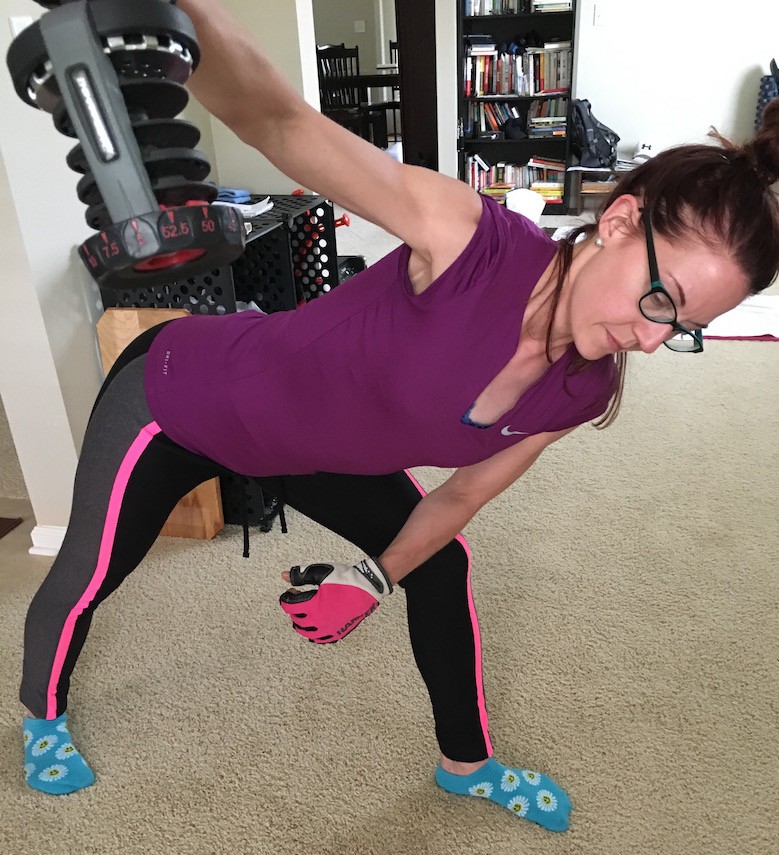 Karie Lynn Doing Freestyle Rear Deltoid Upper Back Dumbbell Raise