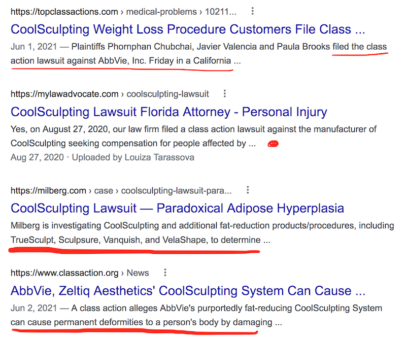 class action lawsuits against CoolSculpting and other similar procedures